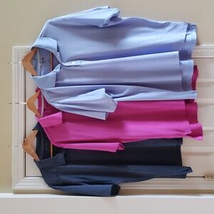 Lot of 3 Golf Shirts - 2 Adidas ClimaCool (Pink/Light Blue,L) 1 Reebok (Navy,XL)